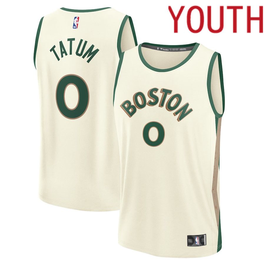 Youth Boston Celtics 0 Jayson Tatum Fanatics Branded White City Edition 2023-24 Fast Break NBA Jersey